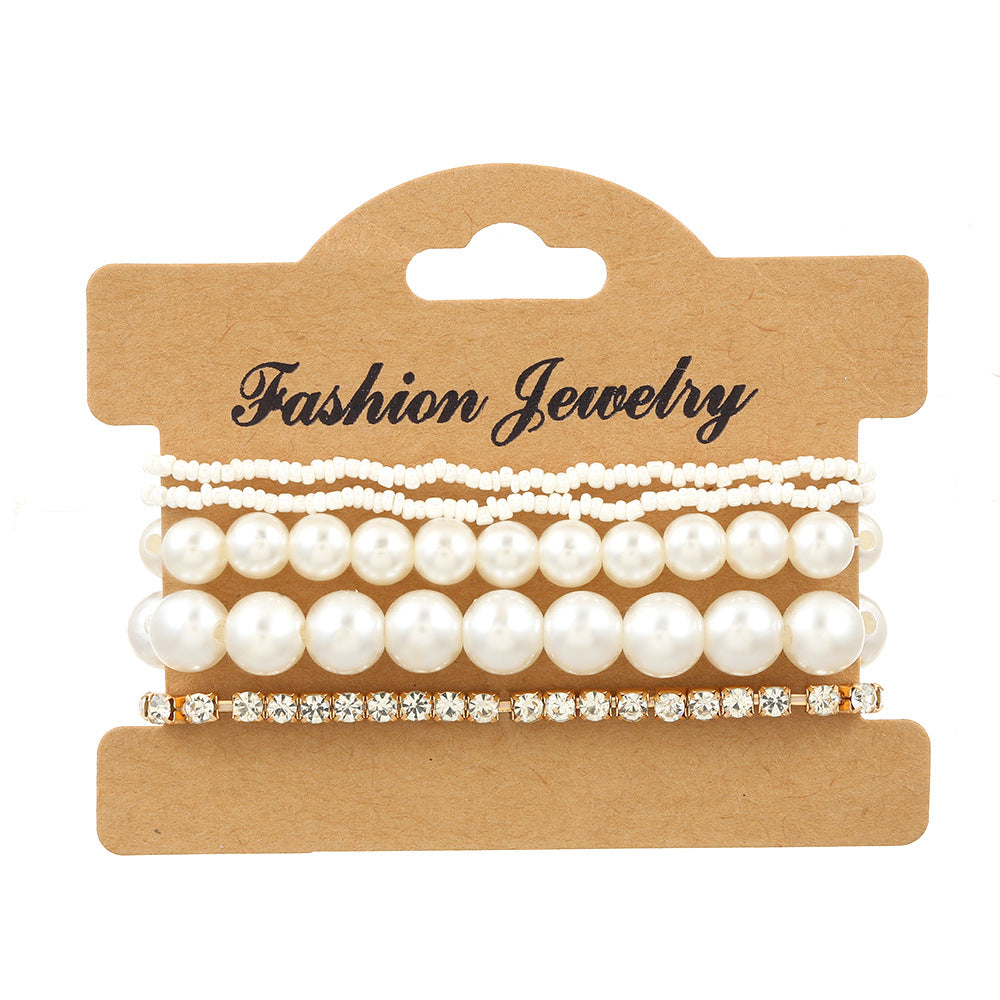 Wholesale Pearl Rice Bead Rhinestone Set of 5 Bracelet